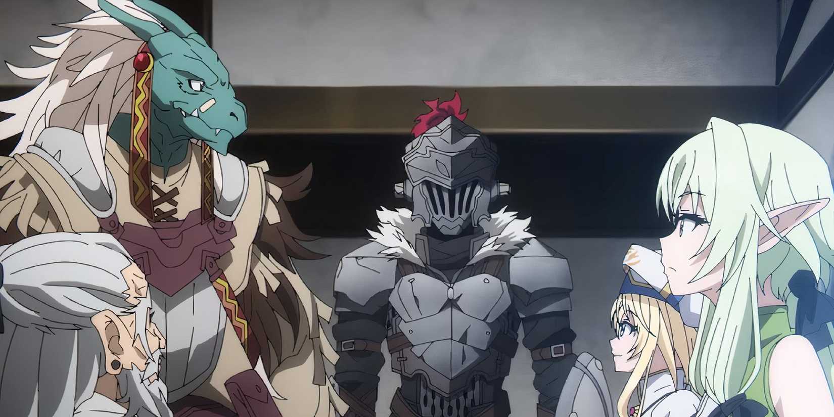 شخصیت‌هایی از Goblin Slayer، با Goblin Slayer، نشسته‌اند و در مورد تلاش بعدی خود بحث می‌کنند.