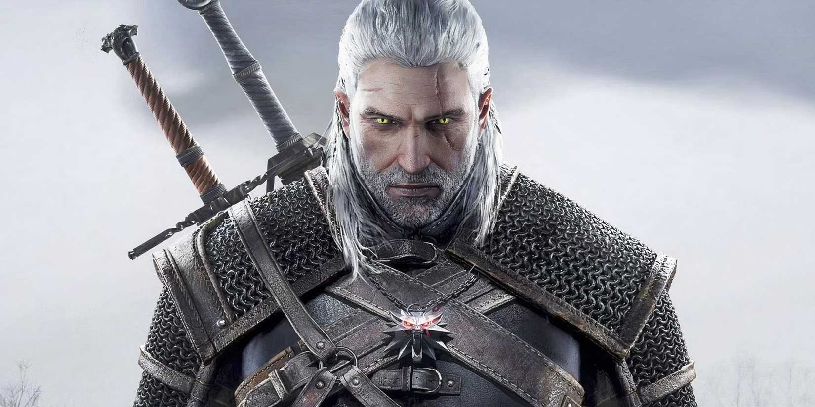 Geralt in The Witcher 3 looking directly at the camera.