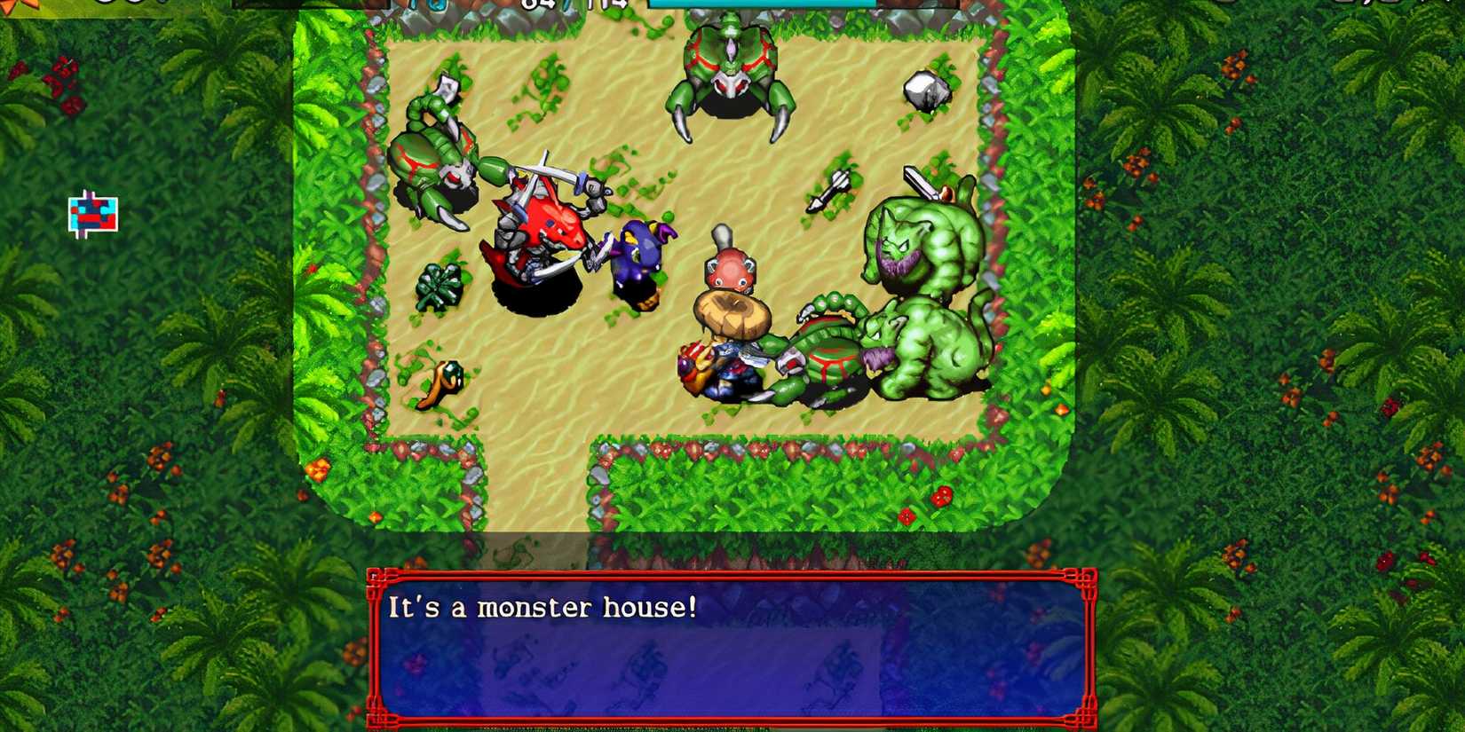 shiren wanderer fighting in monster house
