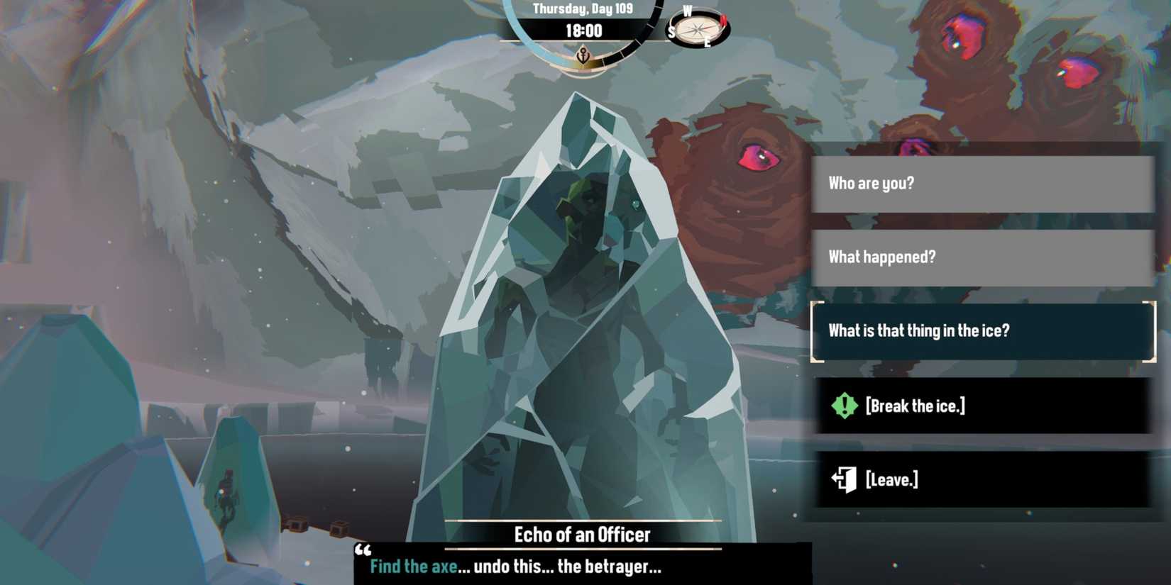 Dredge: A fishing crew frozen in ice as the giant Narwhal watches.