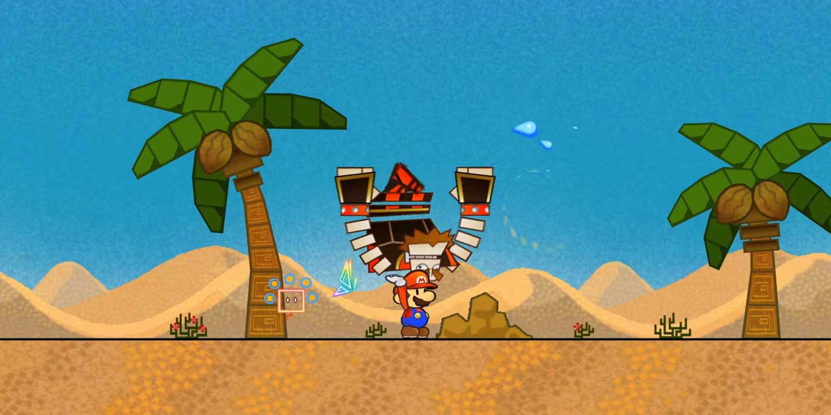 In Super Paper Mario, Mario is holding an Ochunk and trying to throw it.