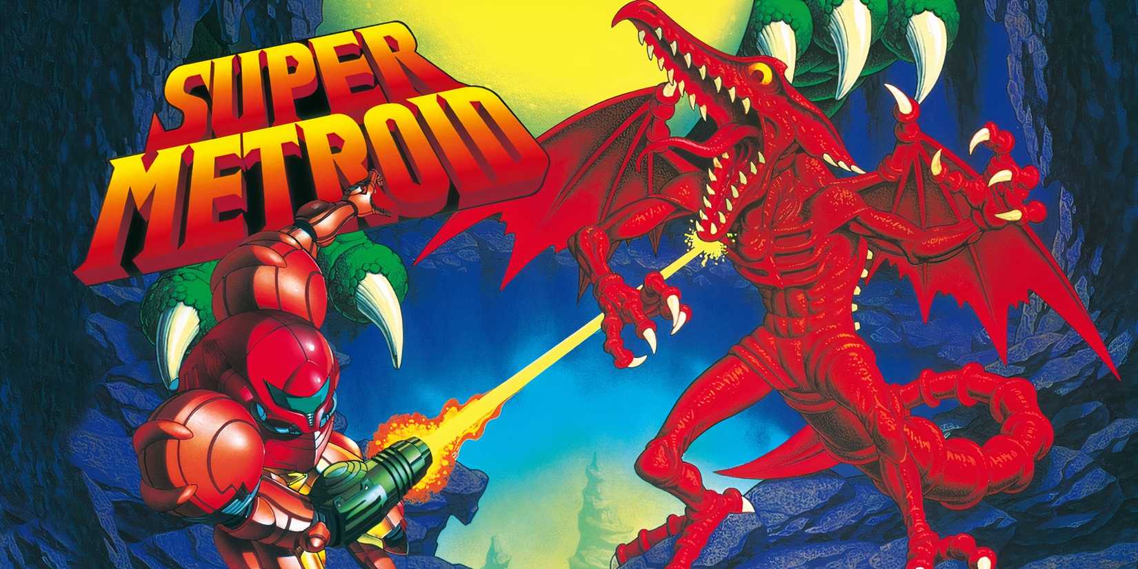 Samus fighting Ridley on the front cover of Super Metroid.