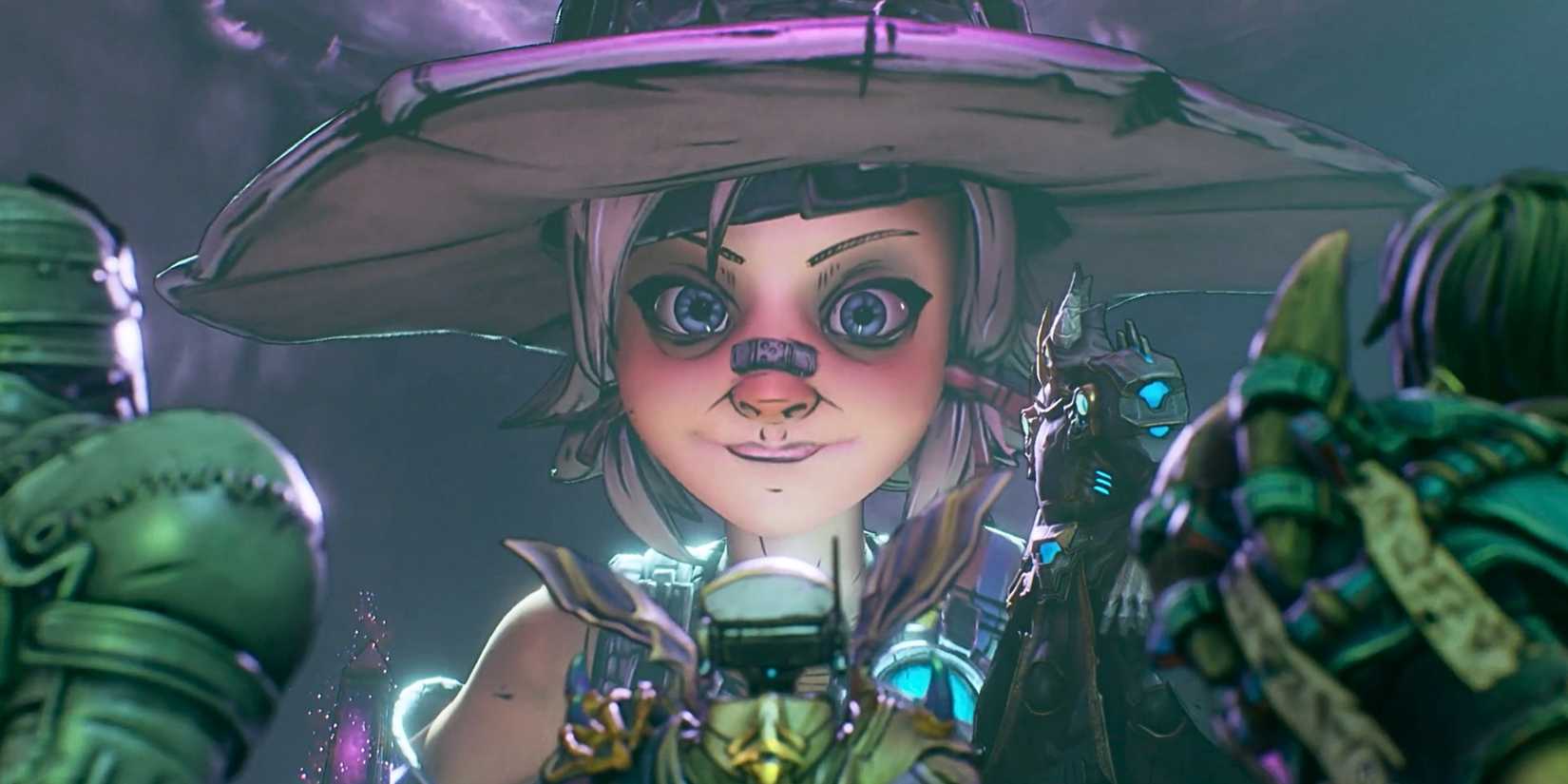 Tiny Tina looking at game pieces from Tiny Tina's Wonderland.