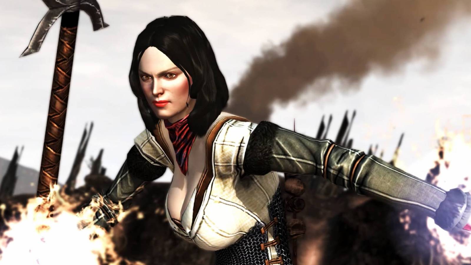 Bethany Hawke charging up a fire spell in Dragon Age 2.
