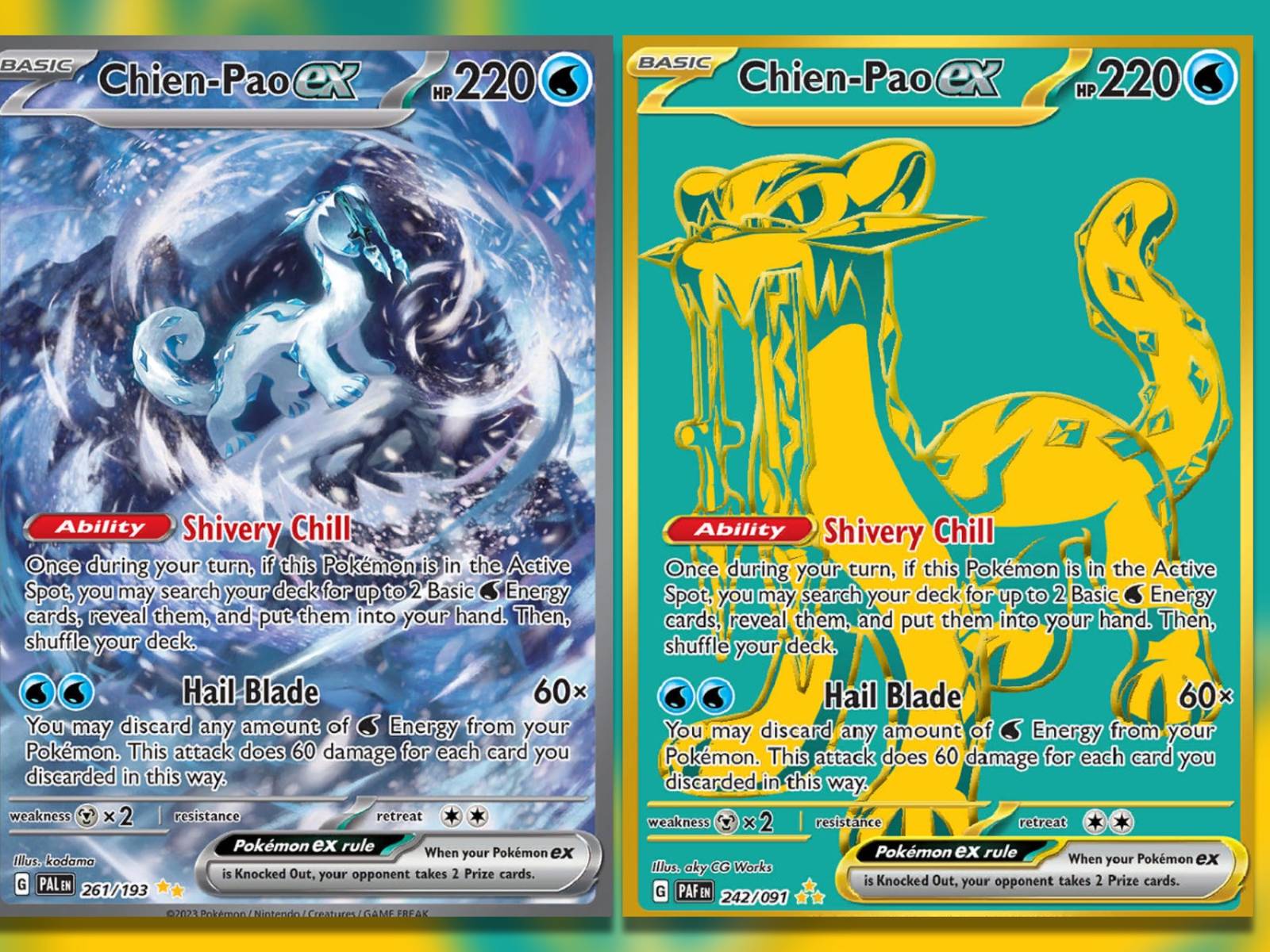 chien pao pokemon card EX 274/193 Double Rare Number POKMON CARD GAME sv4a 357/190
