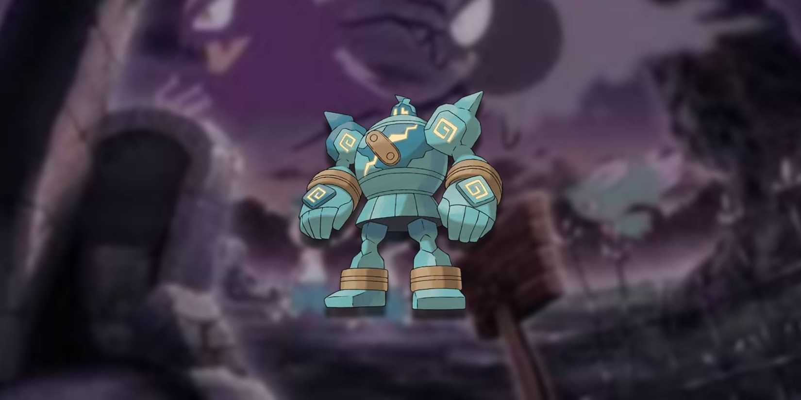 The Pokemon Golurk in a Cemetary.