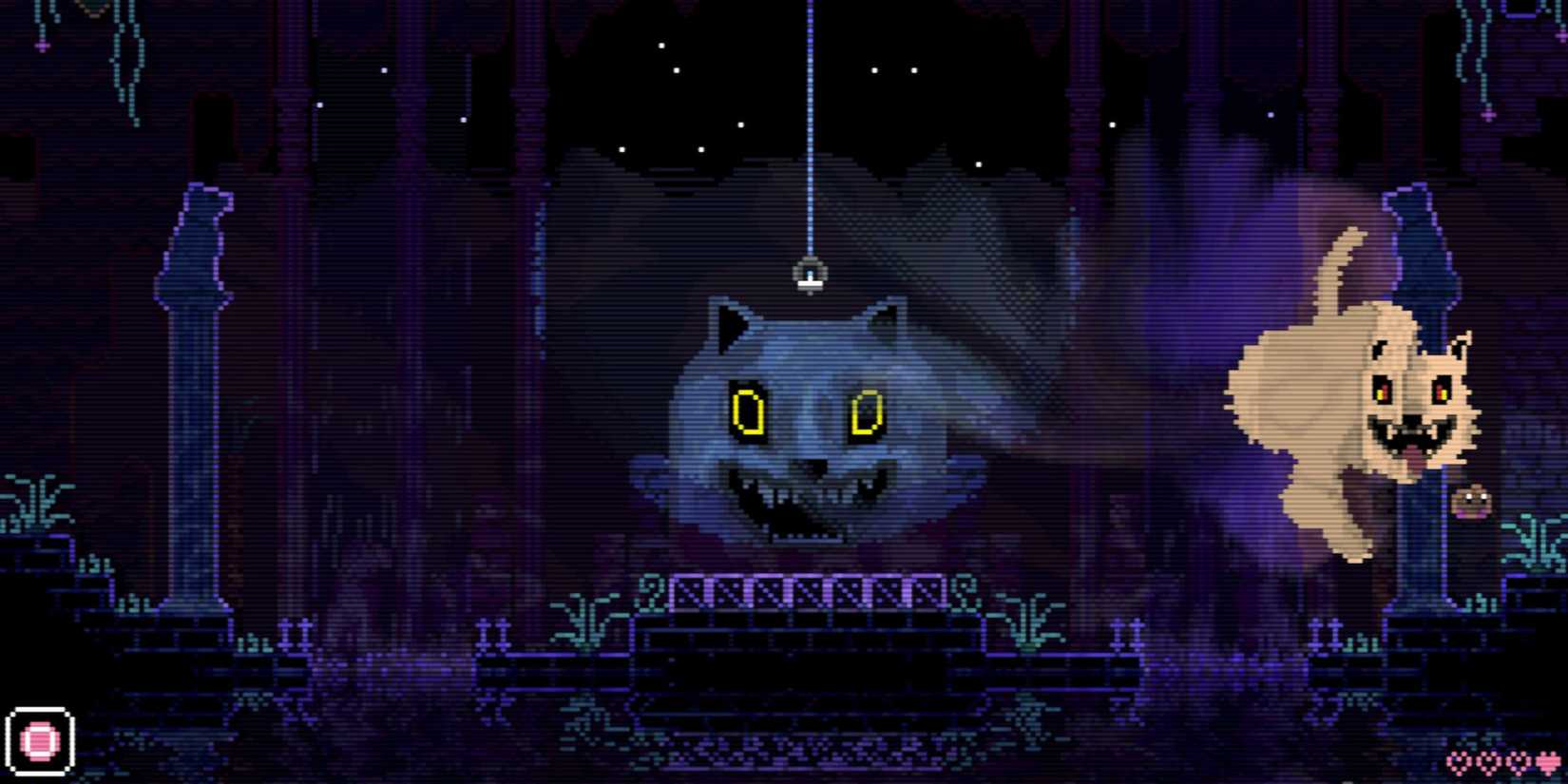 A ghostly wolf chases the player in the dark room of the Animal Well.