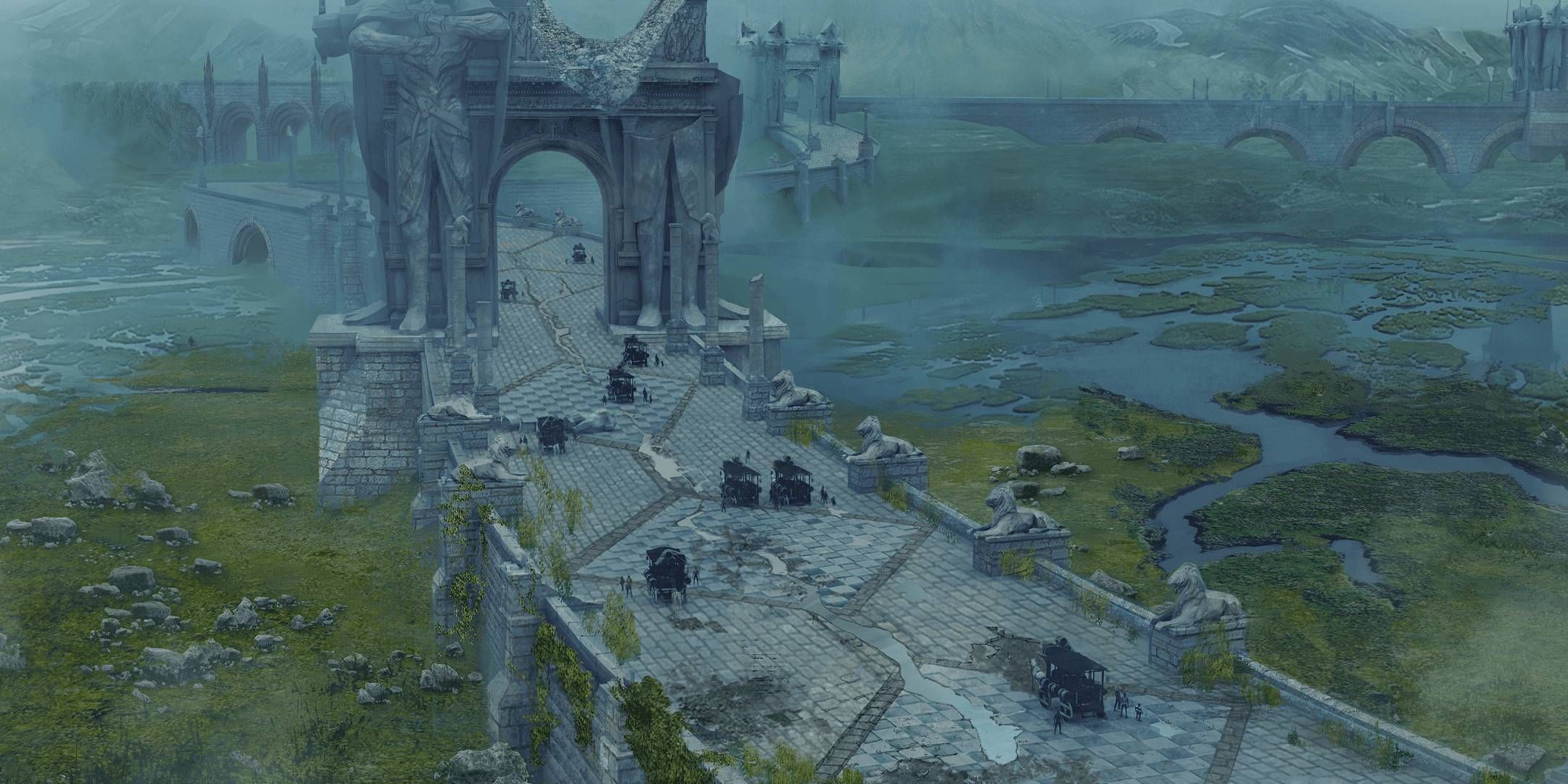 Ashes Of Creation - Bridge with player caravans.