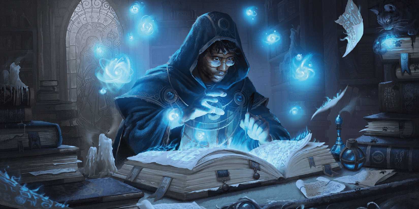 Dungeons & Dragons image showing a wizard on a spell book.
