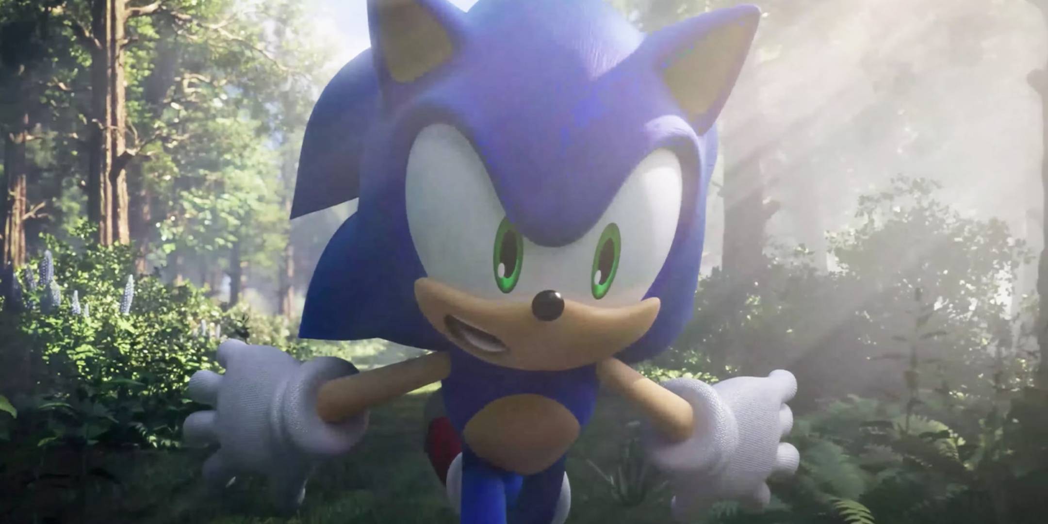 Sonic runs through a forest. 