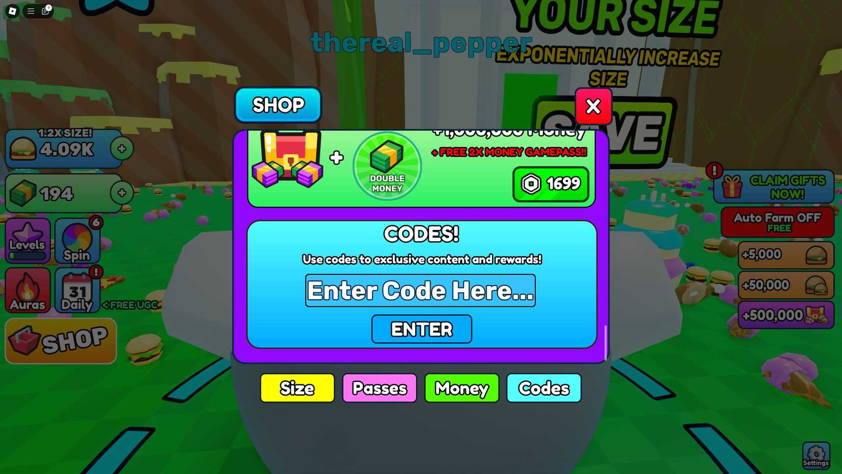 Be Fat Codes - Roblox