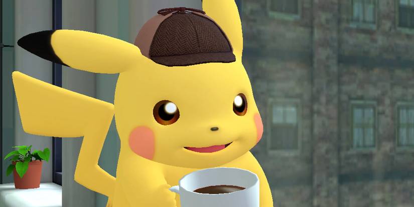 In Detective Pikachu Returns, Pikachu holds a cup of coffee.