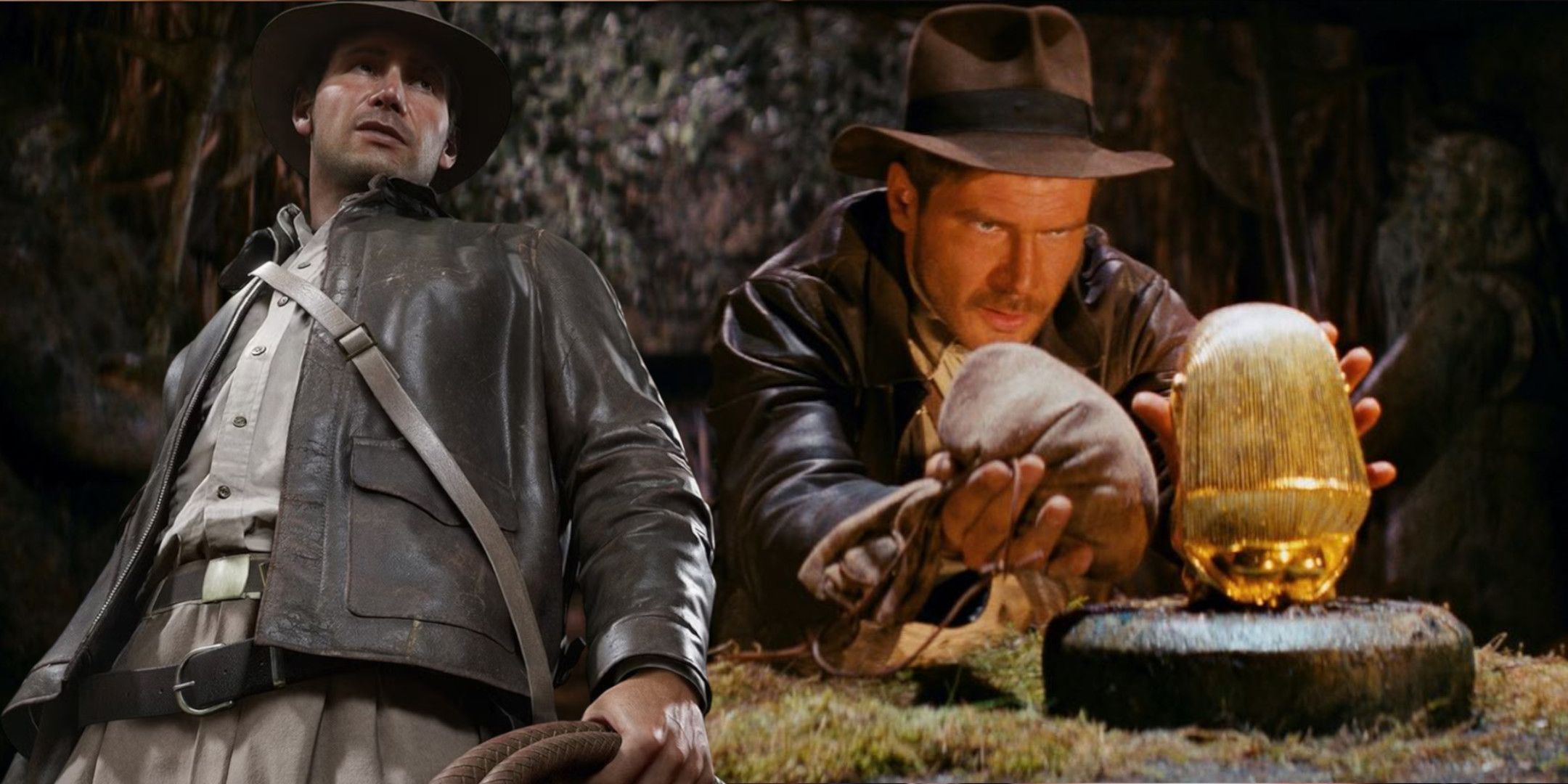 Indiana Jones from The Great Circle and the beginning of Raiders.