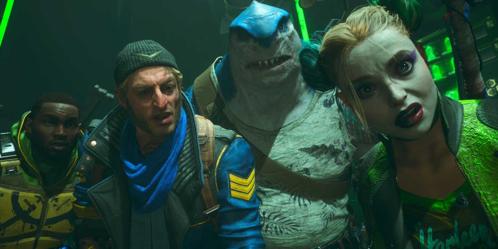 captain boomerang, deadshot, king shark and harley quinn in suicide squad kill justice league.