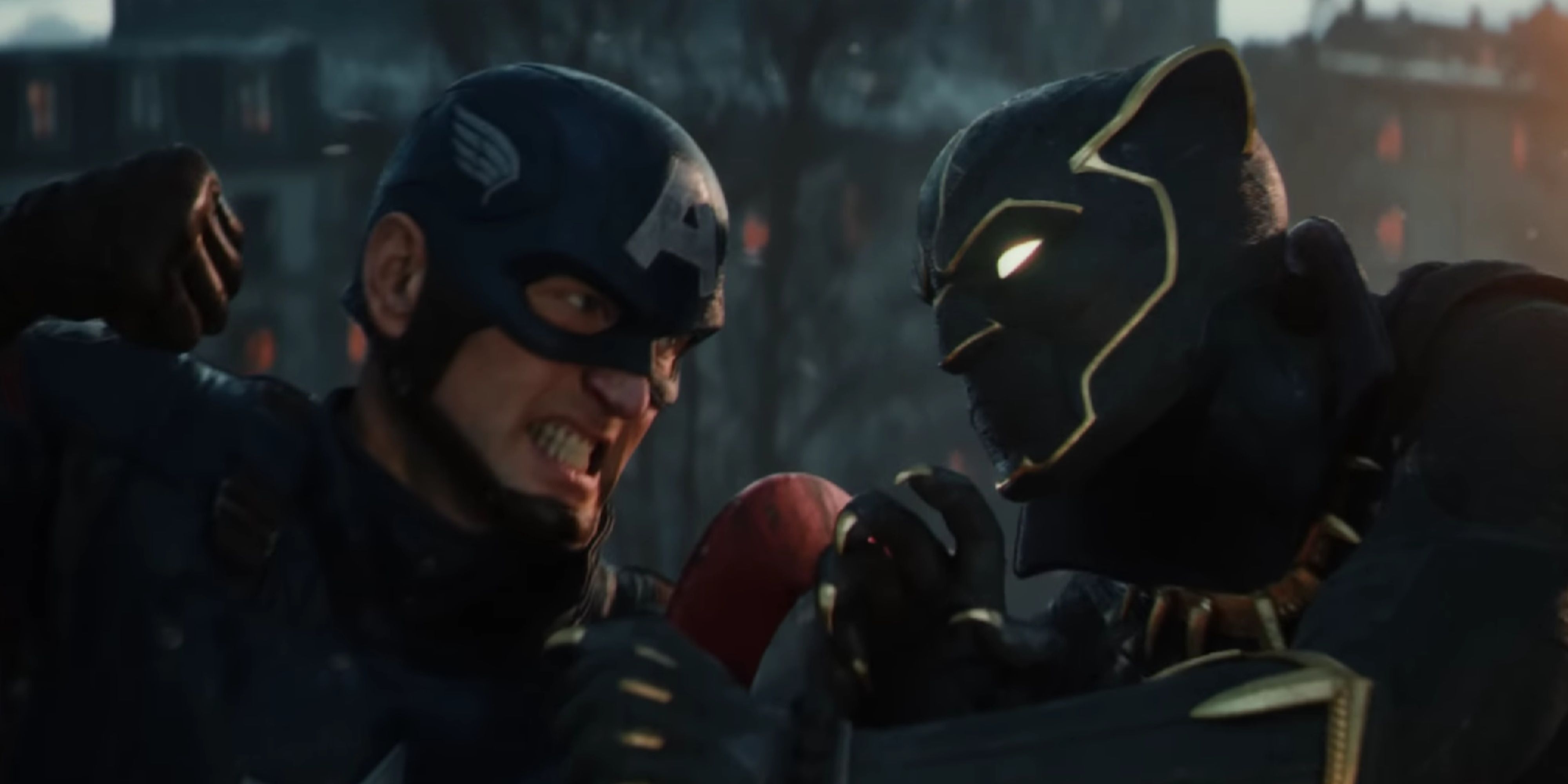 captain america tries to punch black panther in marvel 1943 rise of hydra.