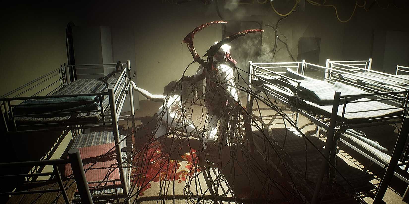 Nuclear Nightmare: A monster murdering a team member within one of the cabins.