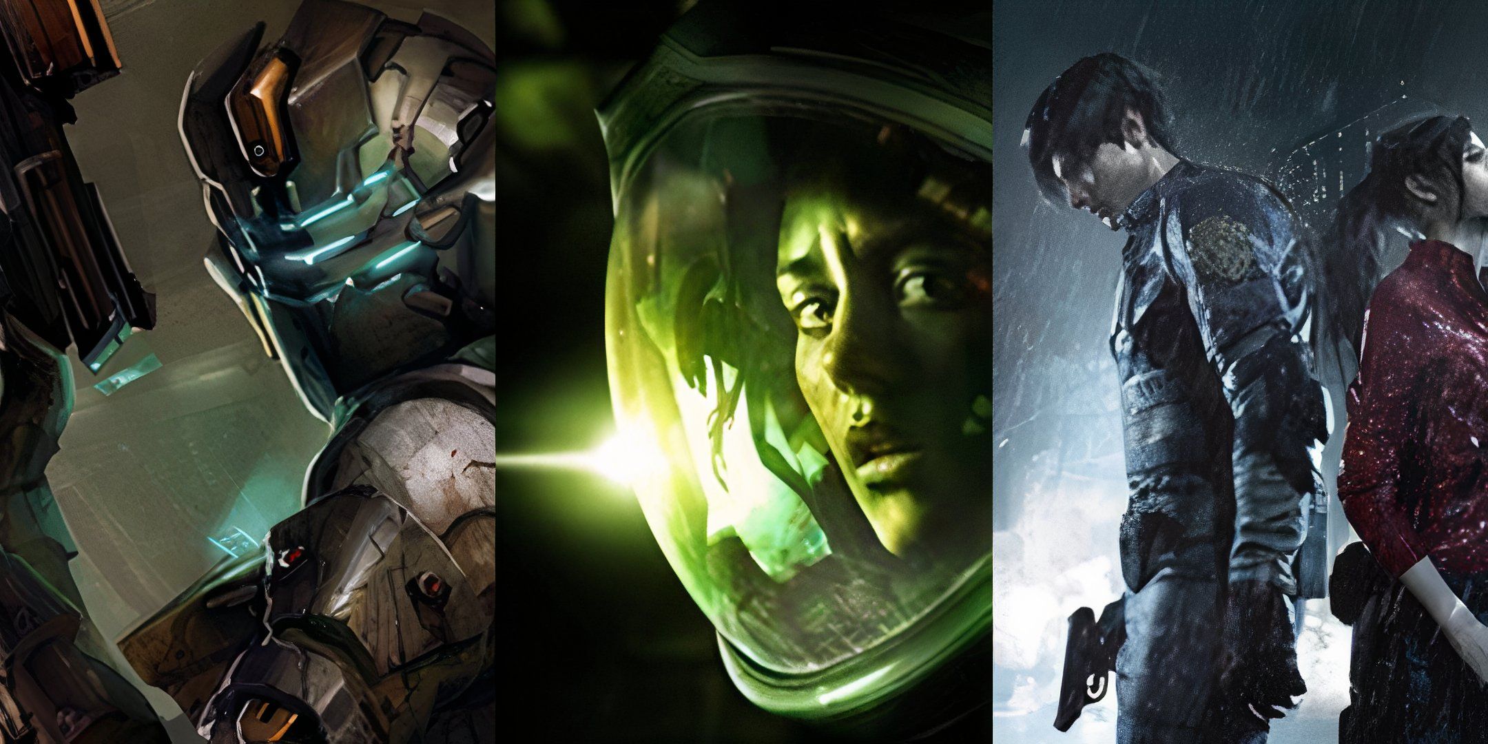 Key art for Dead Space 2, Alien: Isolation, and Resident Evil 2 remake.