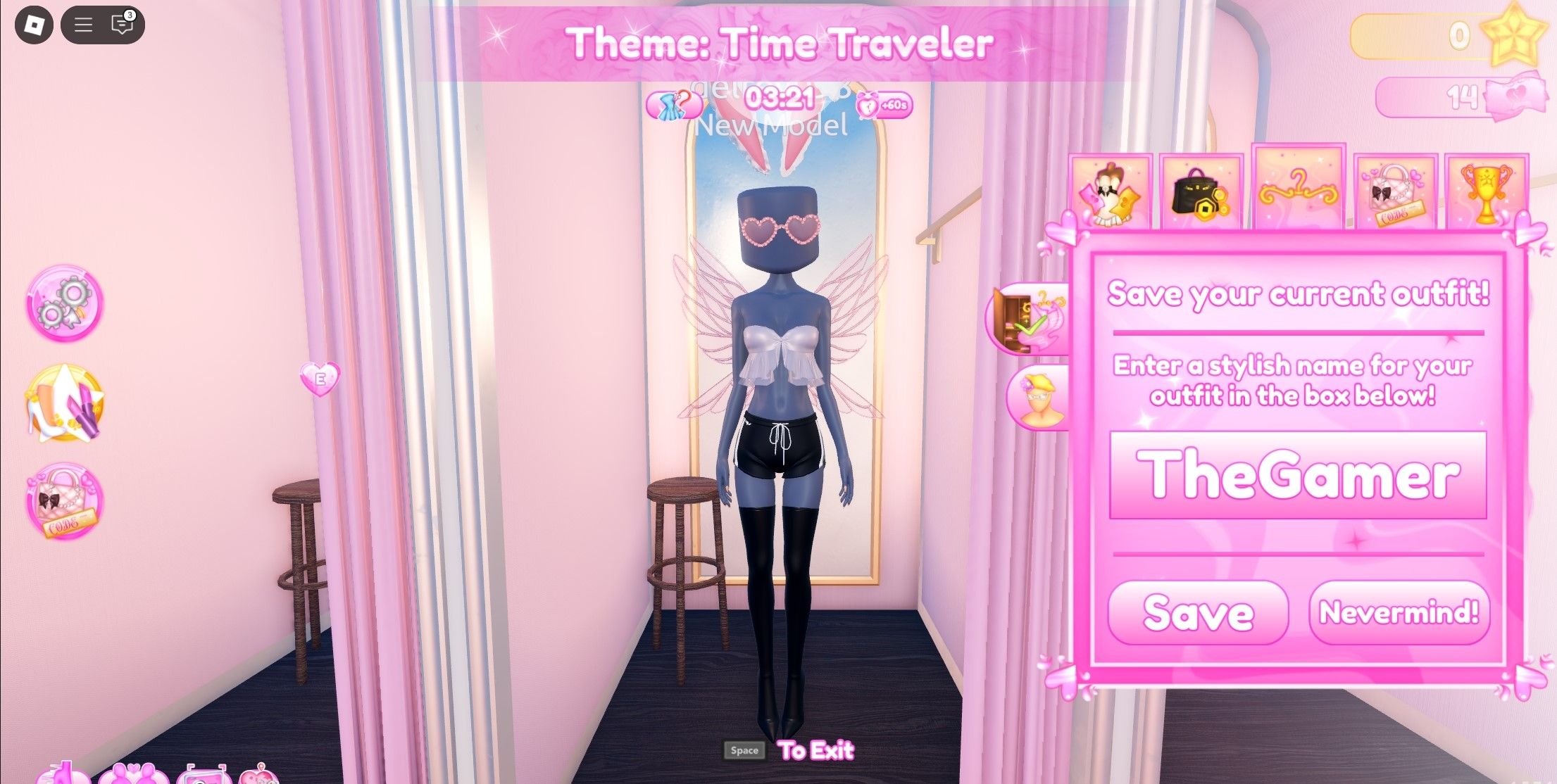 How To Save Outfits In Roblox Dress To Impress Player About To Save An Outfit Under The Name Thegamer Roblox Dti 
