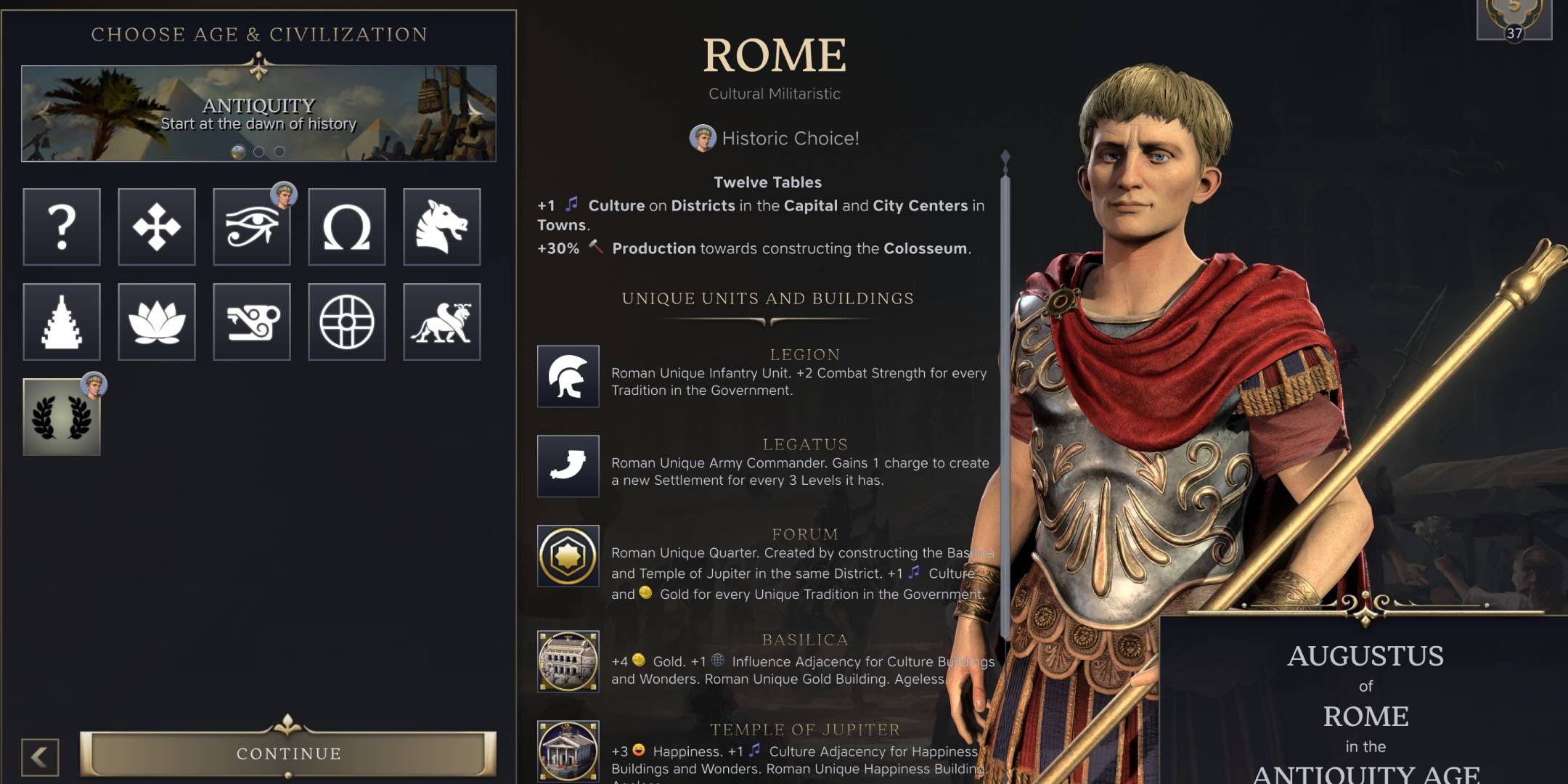Augustus Leader Guide - Civilization 7