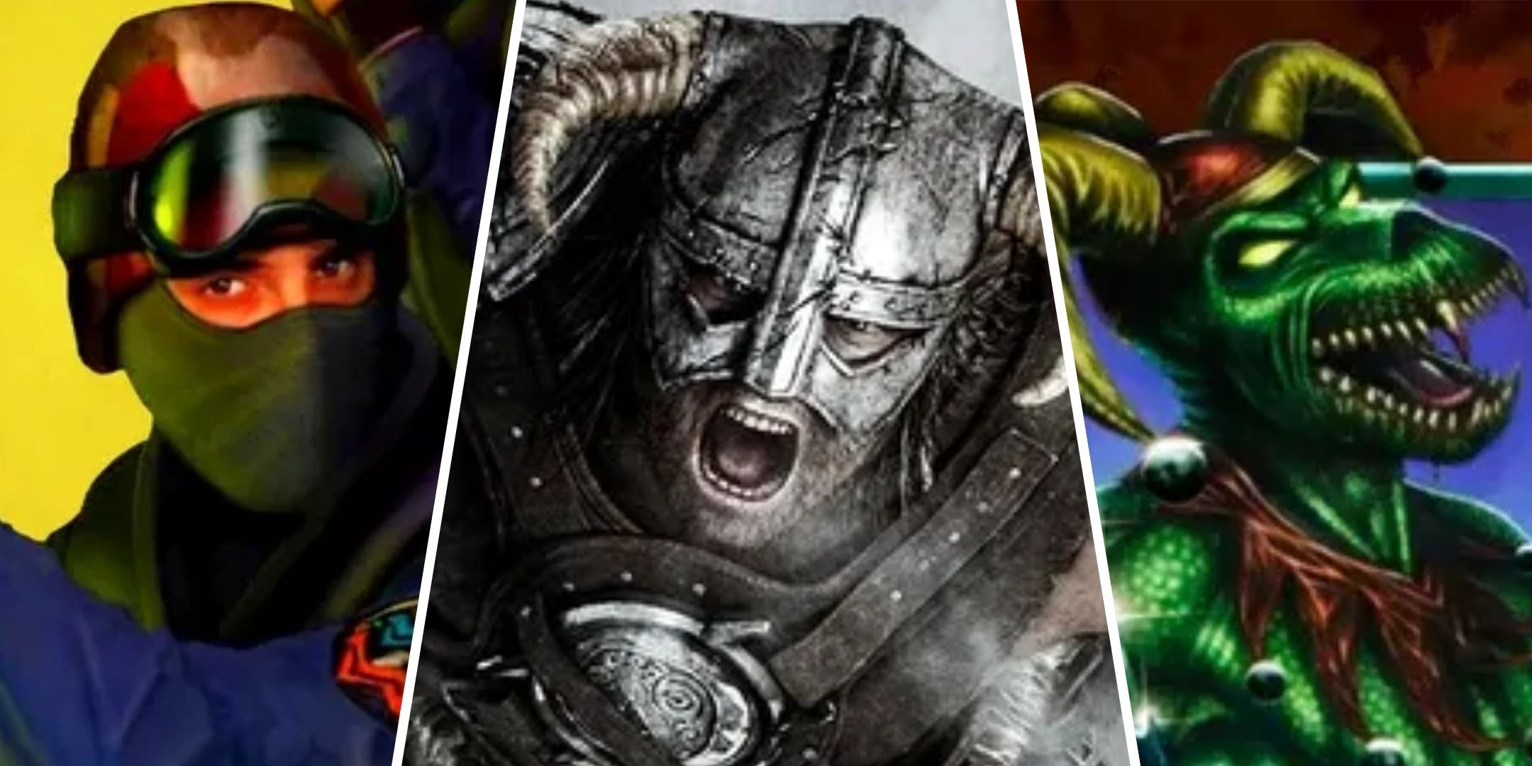 Split images from Counter-Strike, Skyrim and Chasm: The Rift.