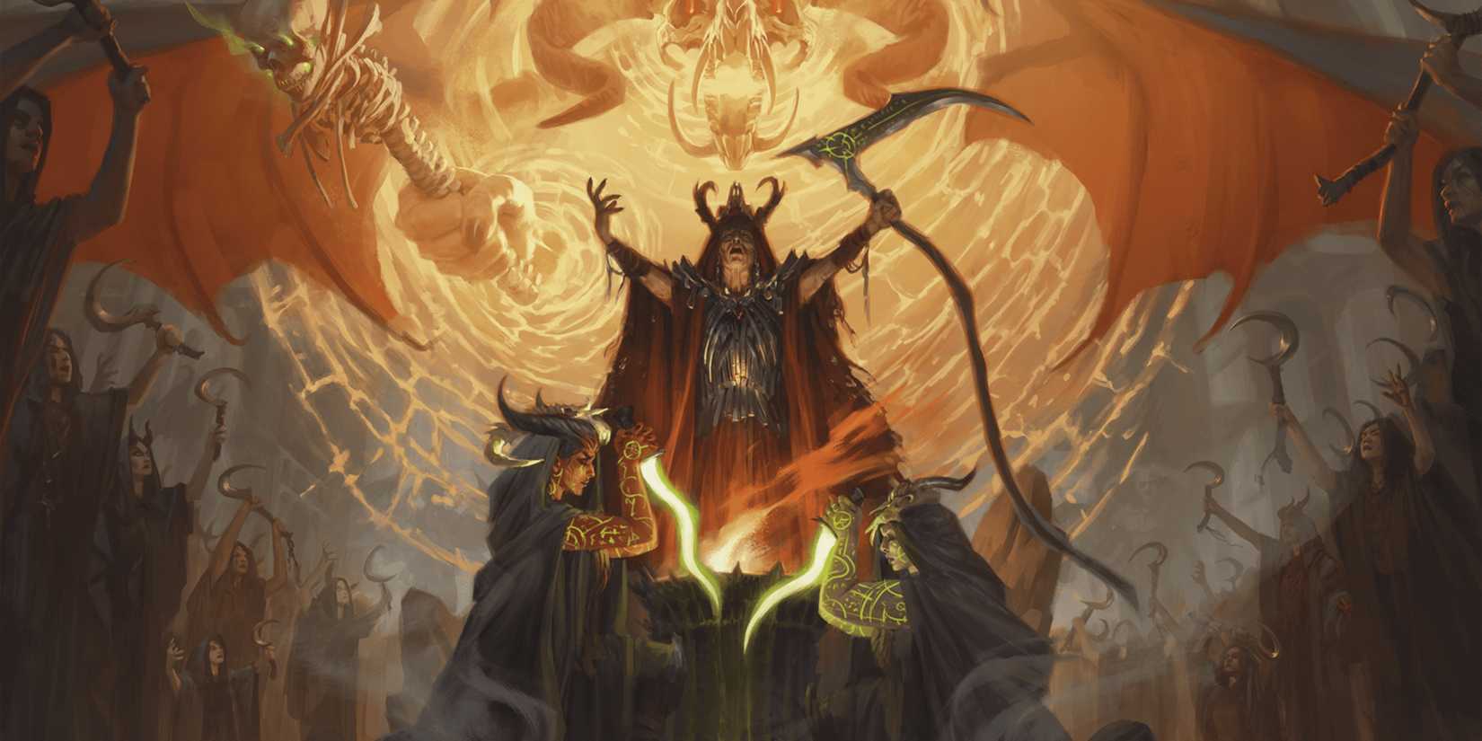 Dungeons & Dragons (DND), a death cultist and his followers summoning orcus by Aurore Folny.