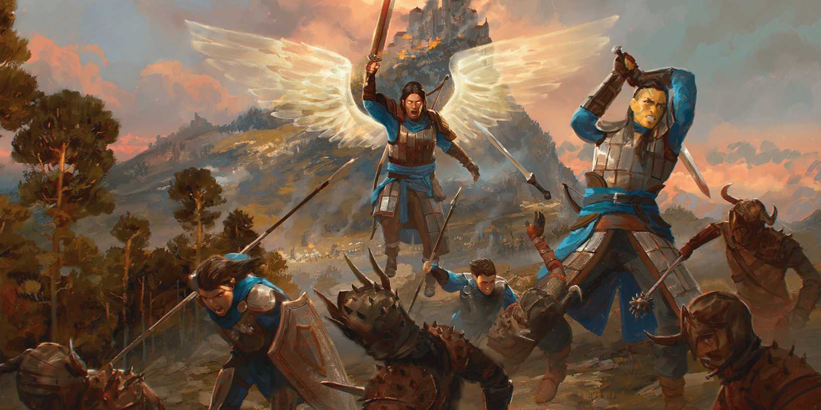 DND, an aasimar commander leads warriors in battle by Bram Sels