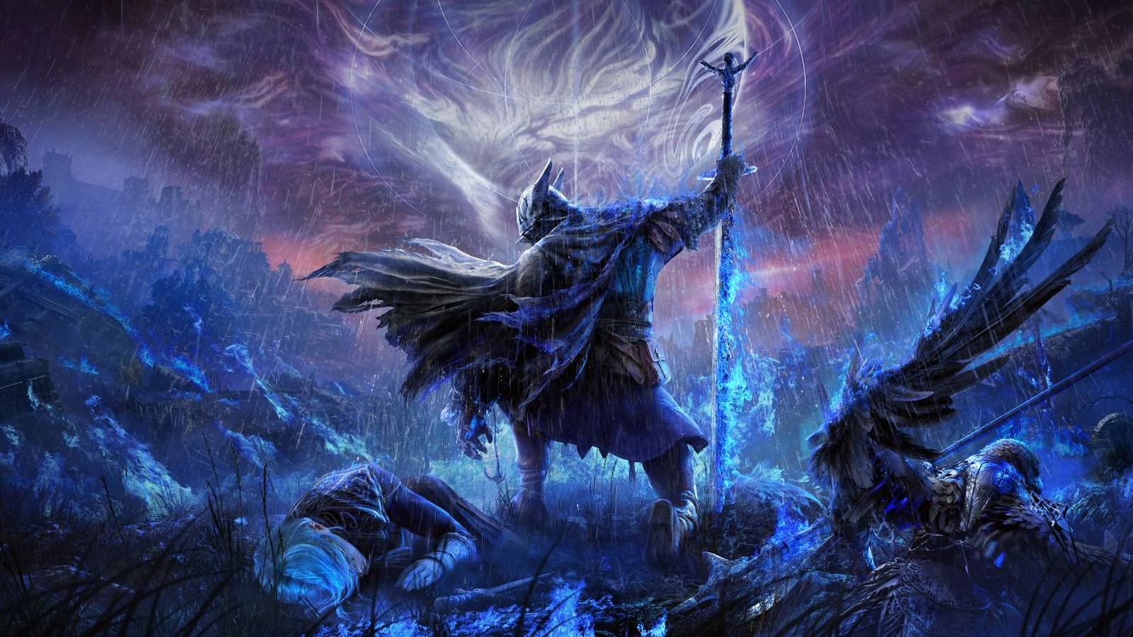 Elden Ring Nightreign character standing in blue fire next to a corpse.