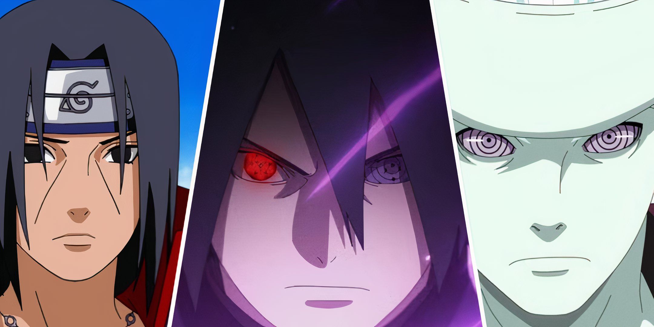 Featued image of article Naruto 8 Strongest Uchiha Clan Members, Ranked showcasing Itachi, Sasuke, and Madara.