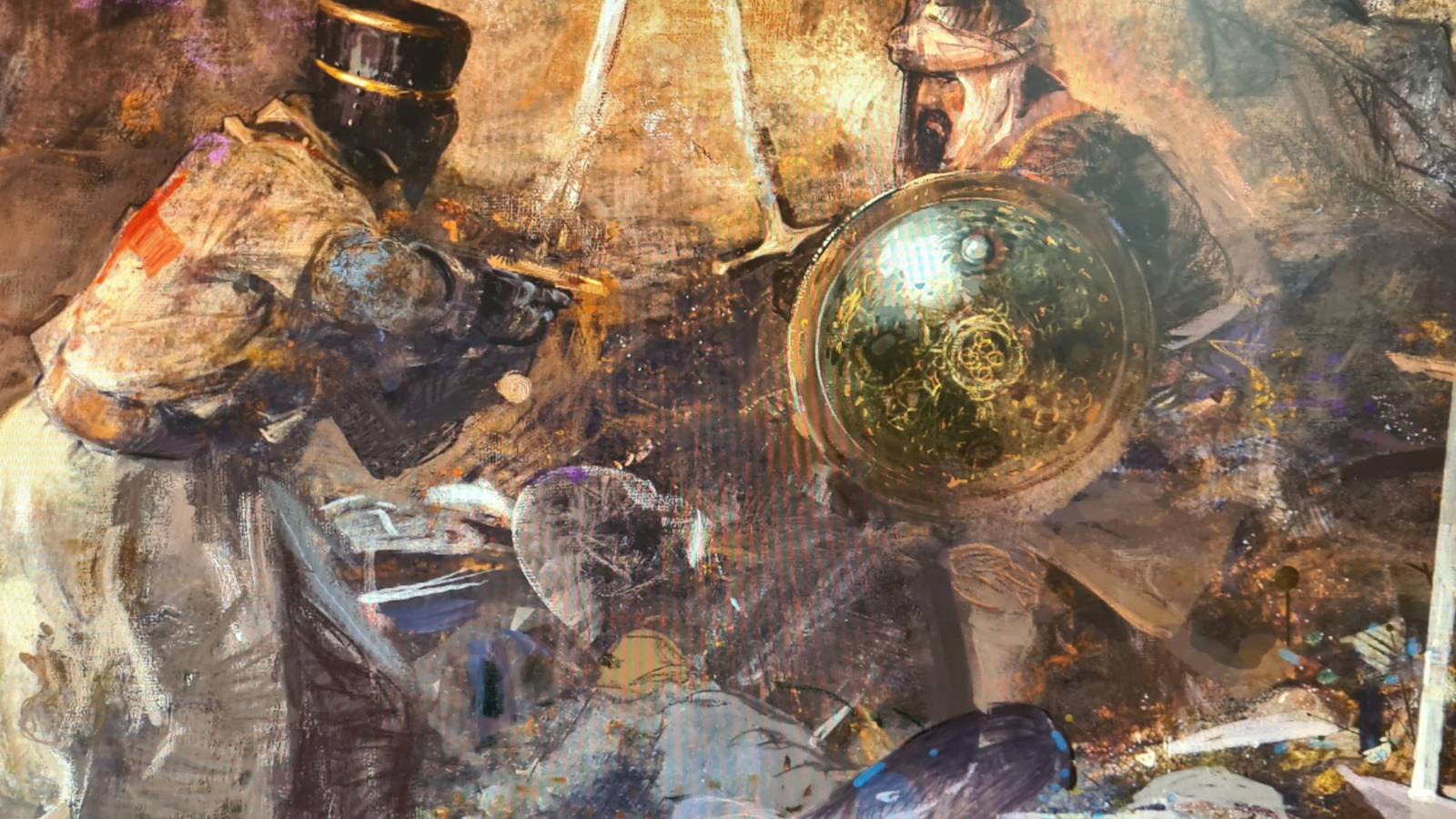 Un cruzado y un yihadista luchando en una obra de arte para Crusader Kings 3.