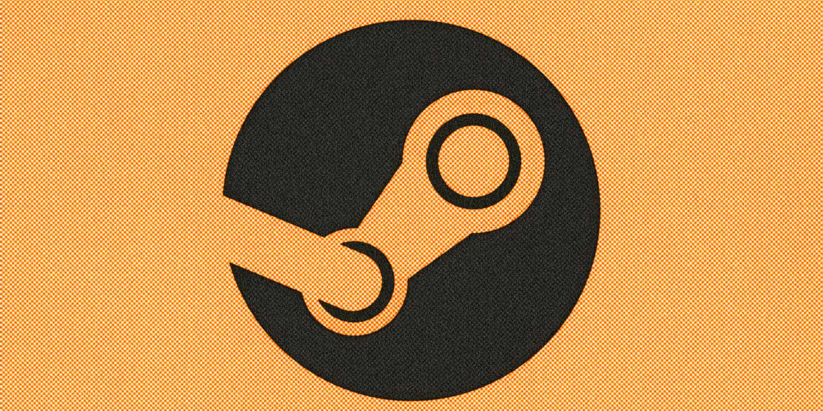Steam logo on the orange half -tone background.