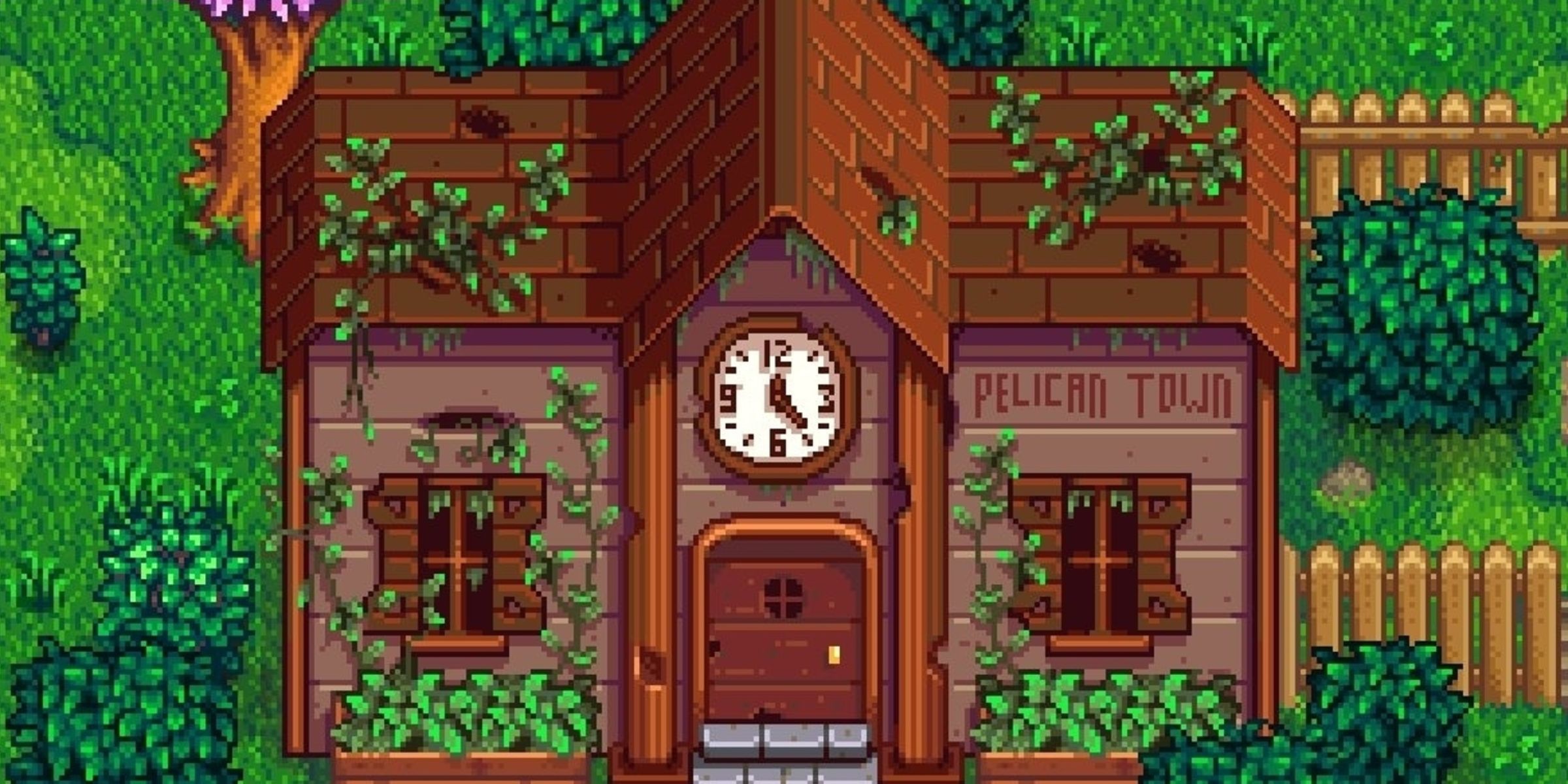 The Community Center in its unrestored state in Stardew Valley.