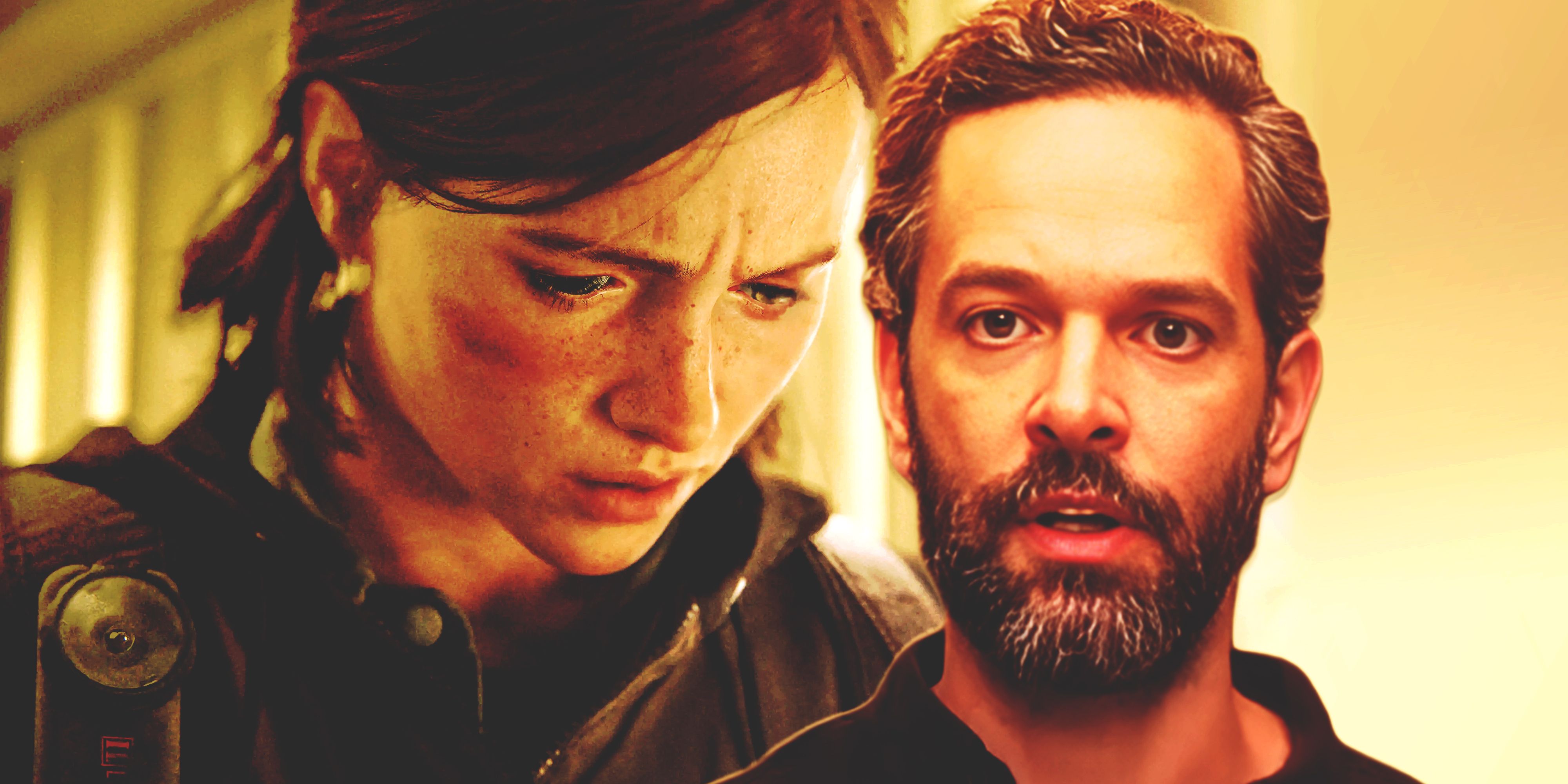 Split image with The Last of Us Part 2 on the left and Neil Druckmann's Ellie on the right.