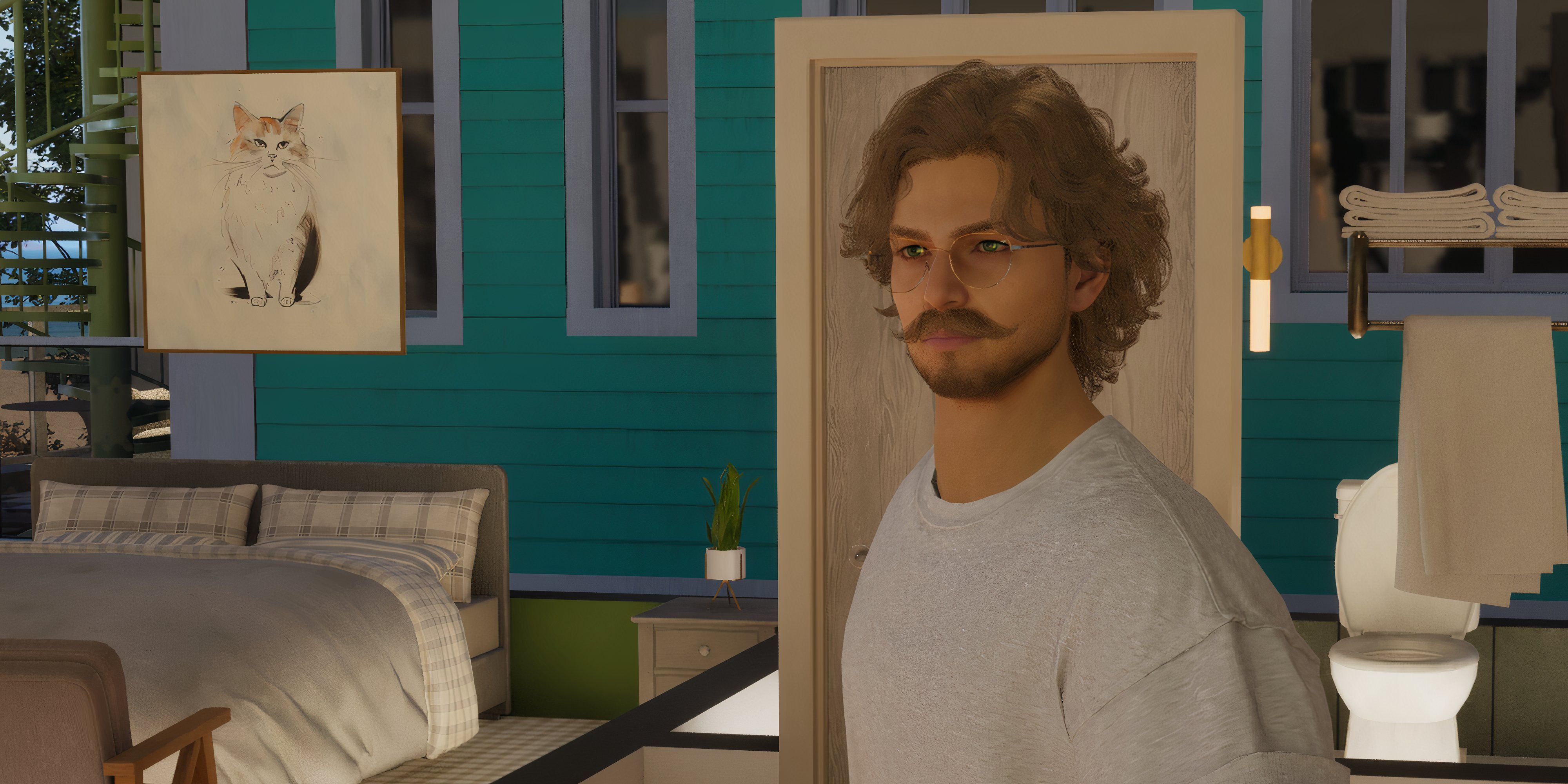 A picture of Medo Zoi and a cat painting inside the house - Inzoi