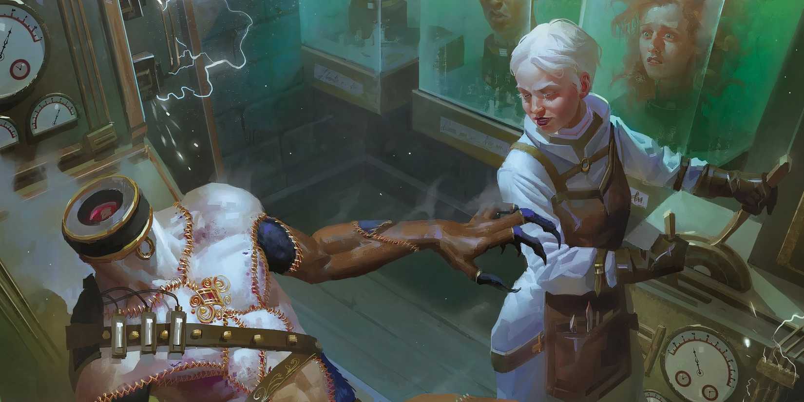 Dcr. Viktra Mordenheim in Lamordia operating on a body in D&D art.
