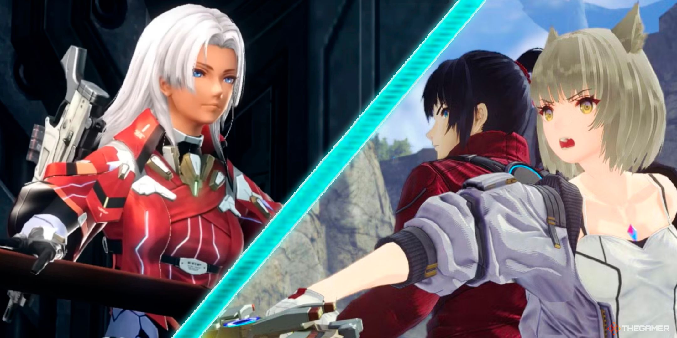 Elma Looking Over NLA In Xenoblade Chronicles X: Definitive Edition Alongside Noah And Mio From Xenoblade Chronicles 3.