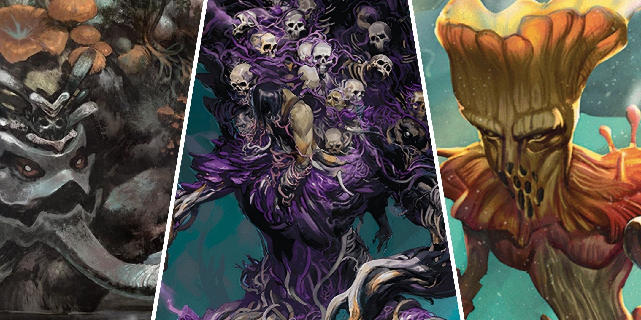 A Brackish Trudge, a Violet Fungus Necrohulk, and a Myconid Sovereign, from Dungeons & Dragons.