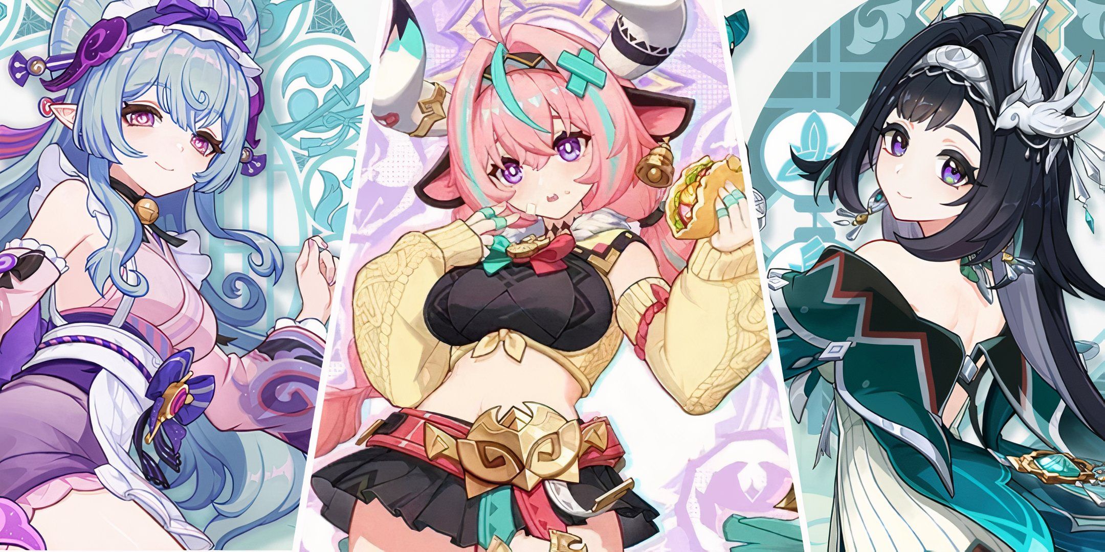 Genshin Impact Mizuki Varesa and Lan Yin side by side in a collage.