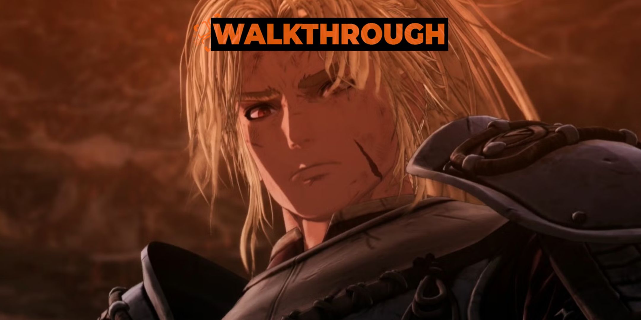 Khazan looking down at the camera in The First Berserker Khazan.