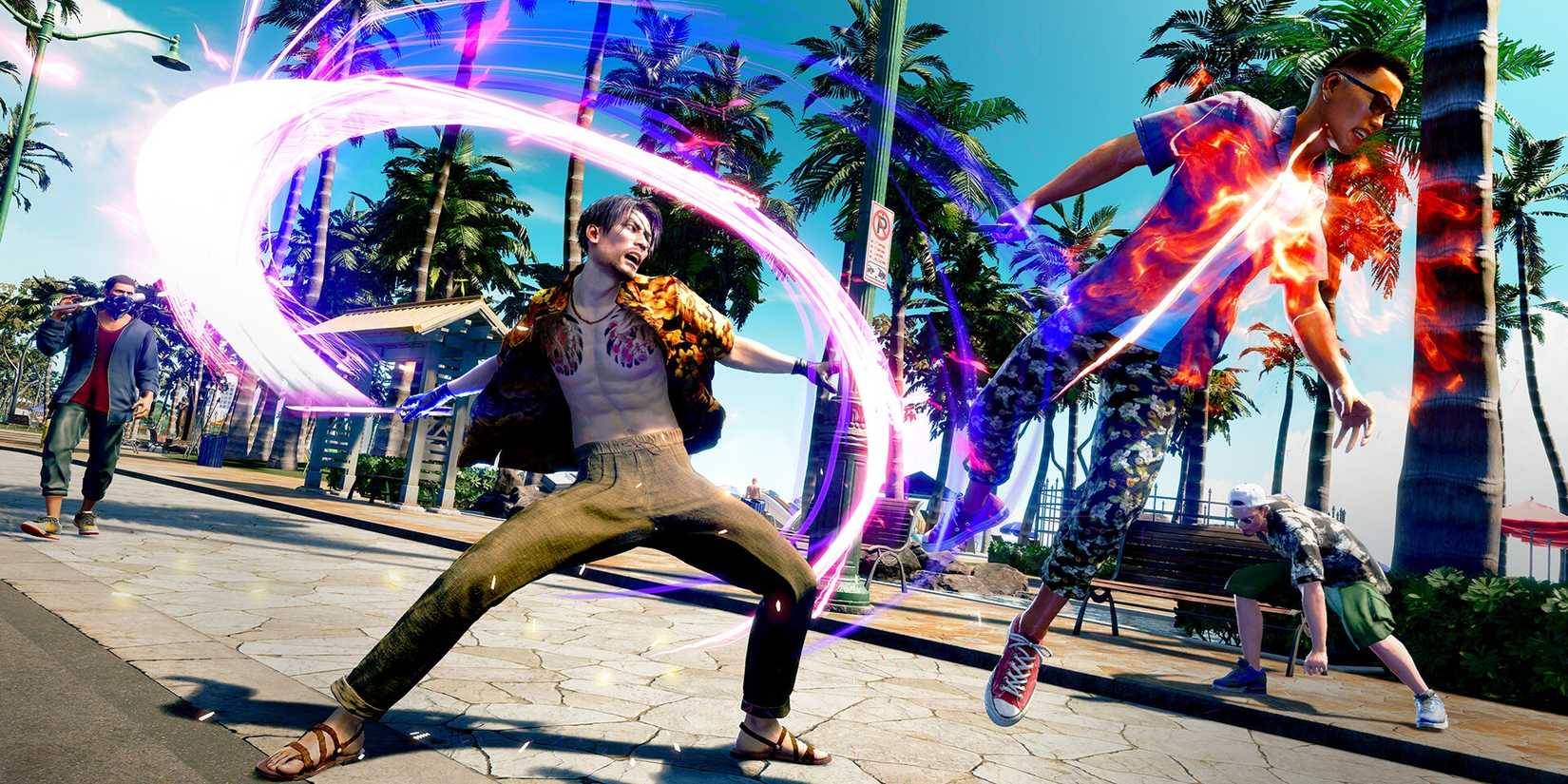 Like A Dragon: Pirate Yakuza In Hawaii - Majima in combat on a shoreline.