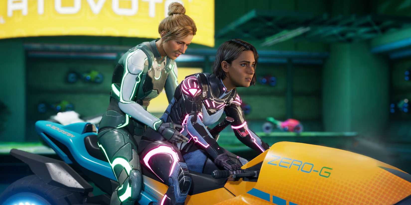 Zoe and Mio on a motorbike in Split Fiction.