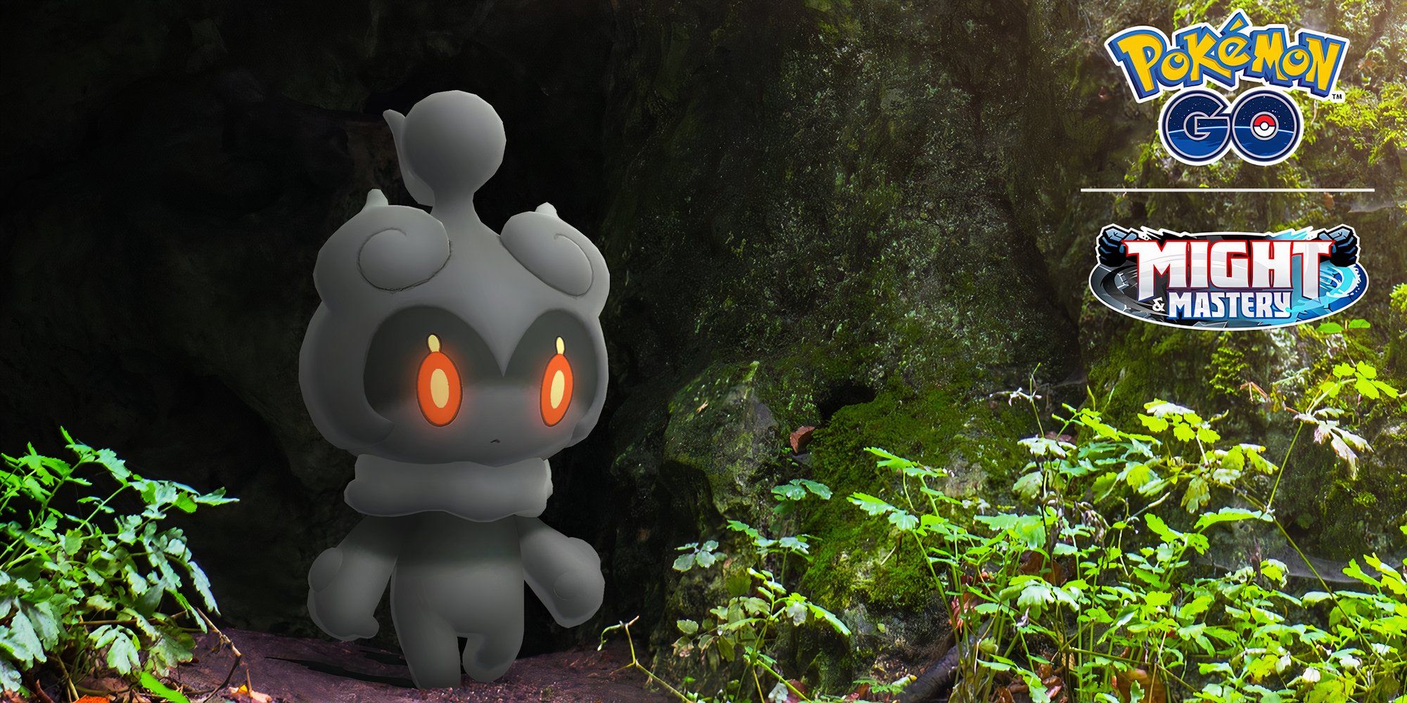 Image of Marshadow outside the entrance of a dark cave.