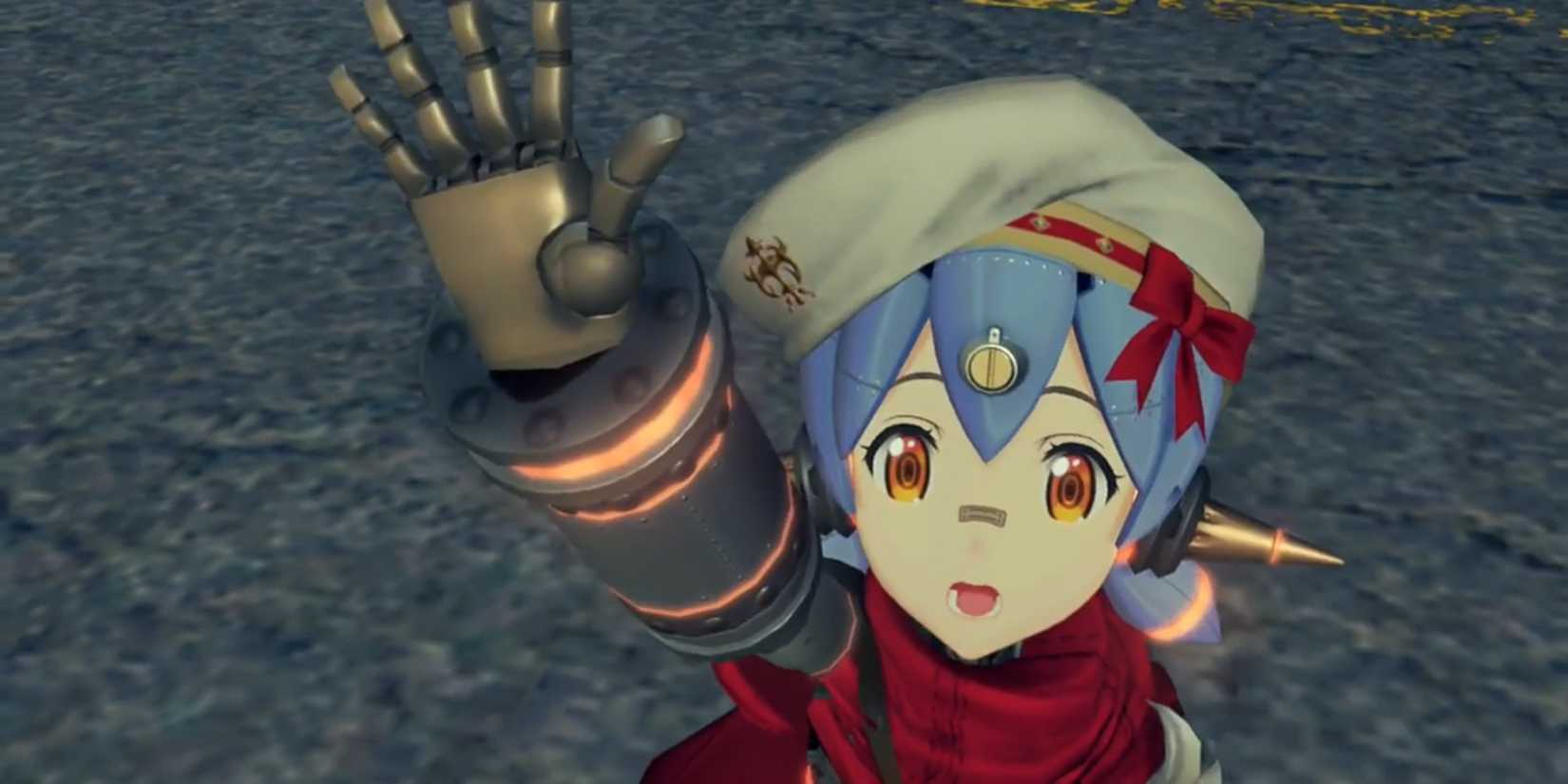 Poppi with his hand raised in Xenoblade Chronicles 2.