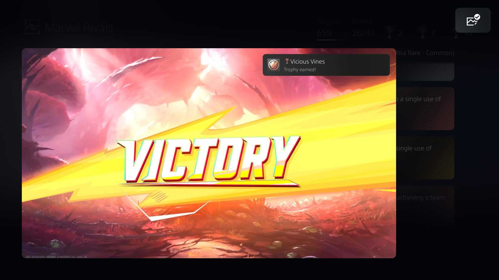 Marvel Rivals screenshot of vicious vines trophy.