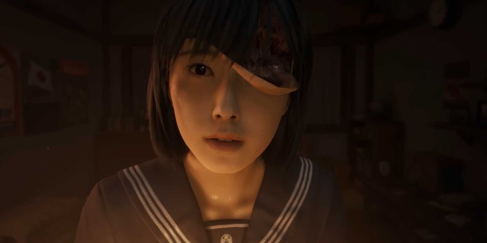 Silent Hill F Image showing Hinakowith Her face peeled off.