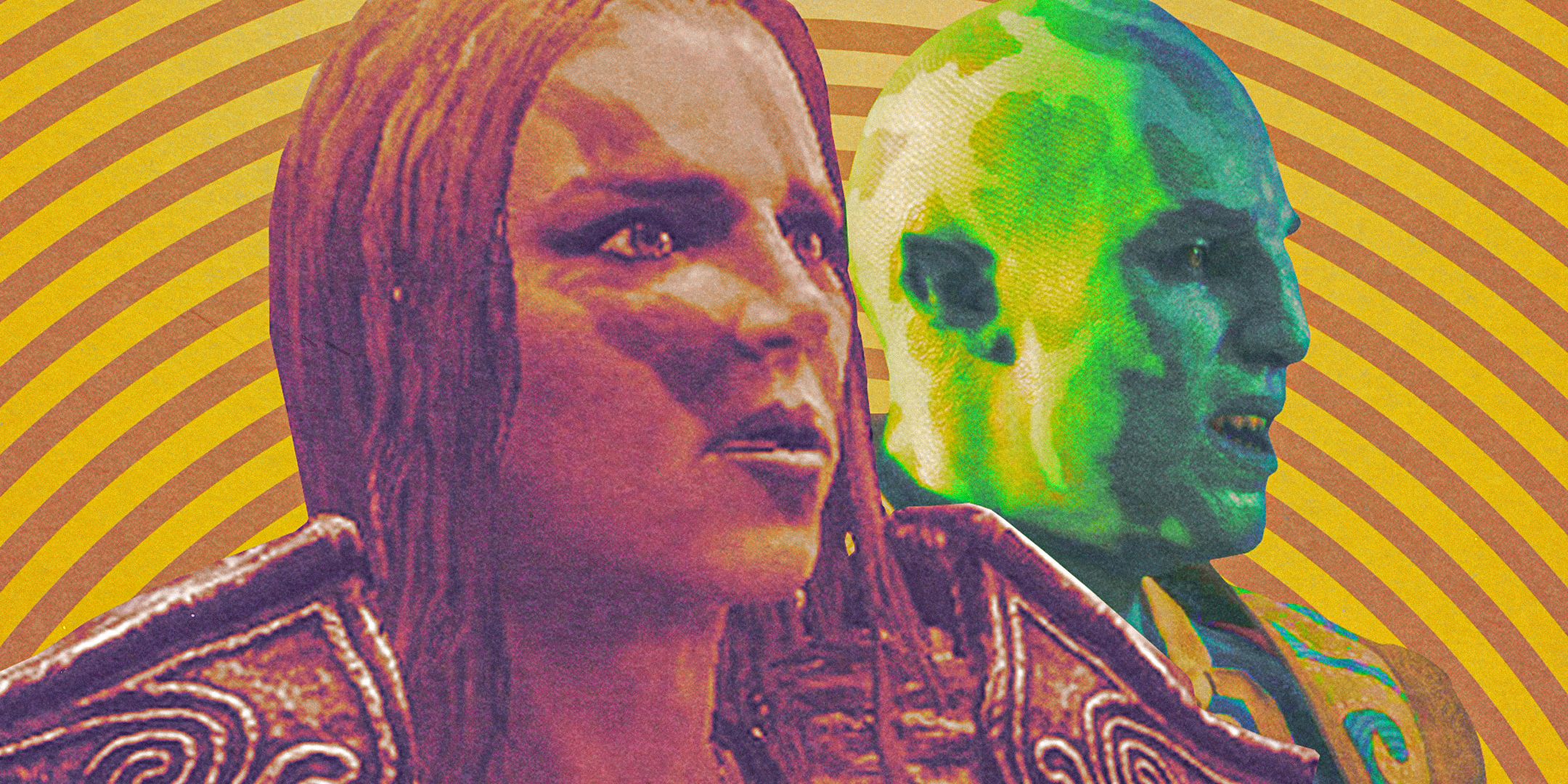 A collage image of Aela the Huntress and and Kai from Skyrim and Avowed.