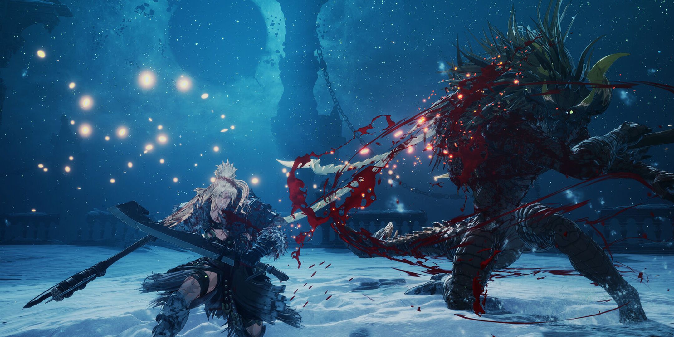 The First Berserker: Khazan screenshot of combat in an icy arena.