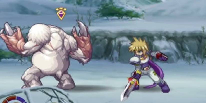 Stahn slashes a large enemy with his sword in the Tales of Destiny Director's Cut for PS2.