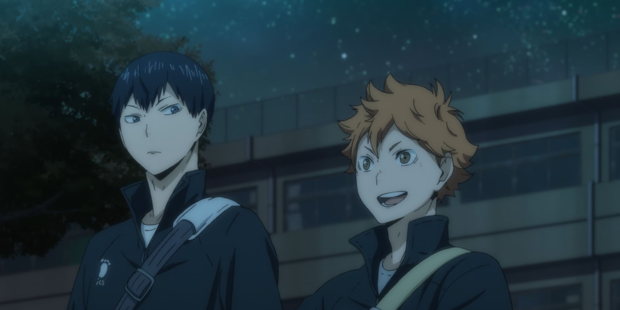 The image shows Hinata Shoyo and Kageyama Tobiyo going home after club activities in Haikyu!!