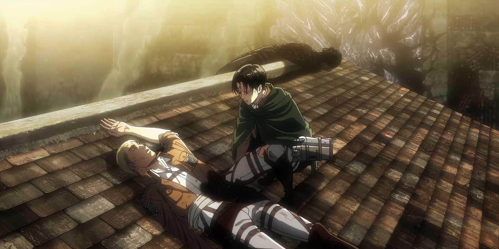 Captain Levi deciding between saving Armin and Erwin in Attack on Titan.