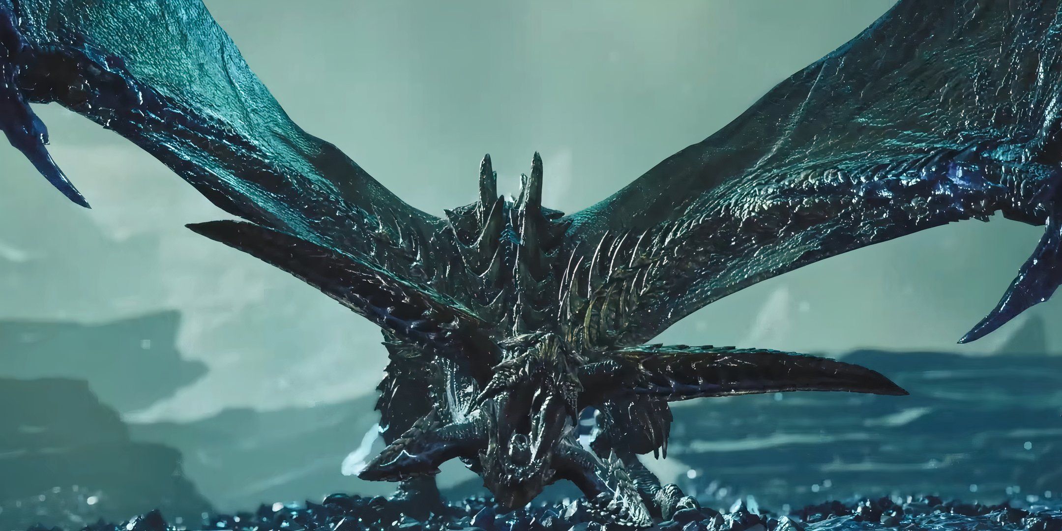 Arch Tempered Rey Dau roaring in Monster Hunter Wilds.